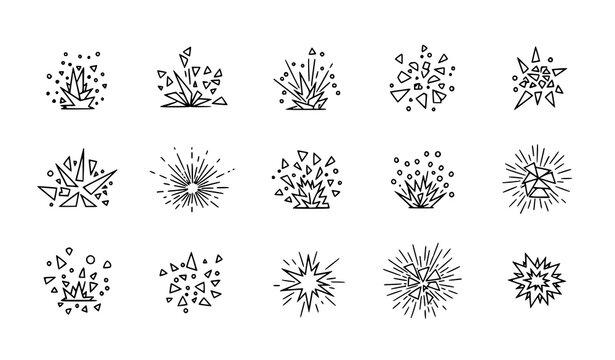 A set of black and white vector graphic explosion icons