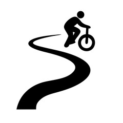 Black silhouette of a person riding a unicycle on a winding path © Vectorart420