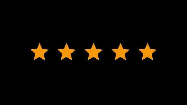 Five Star Rating Reveal Animation on Transparent Background