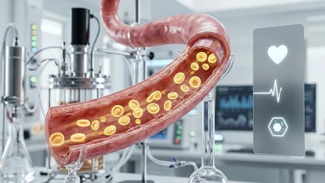 Futuristic artery blood cell medical research biology healthcare laboratory anatomy technology cardiology circulation innovation science human organ surgery digital diagnostics lab cross section