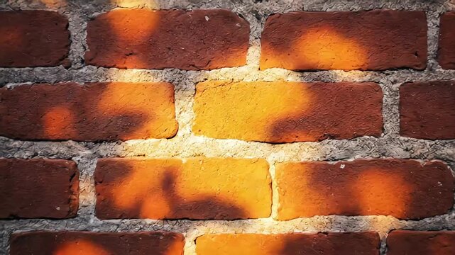 Close-up of a red brick wall with textured surface and sunlight shadows.