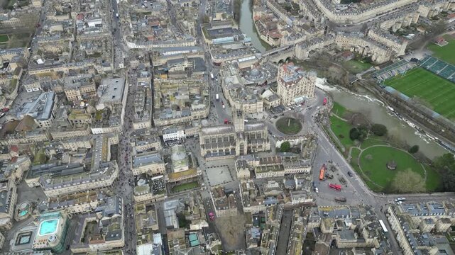 4K Aerial Orbit Shot of Bath Abbey, Somerset, United Kingdom