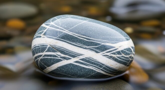 Smooth Polished River Stone with Intricate White Veining