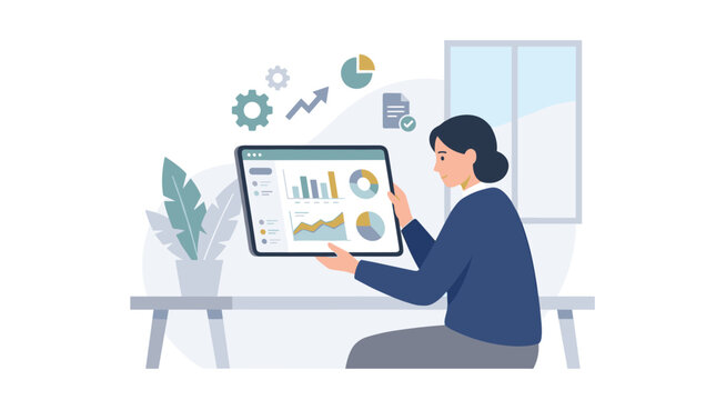 Business analyst reviewing data on computer screen.