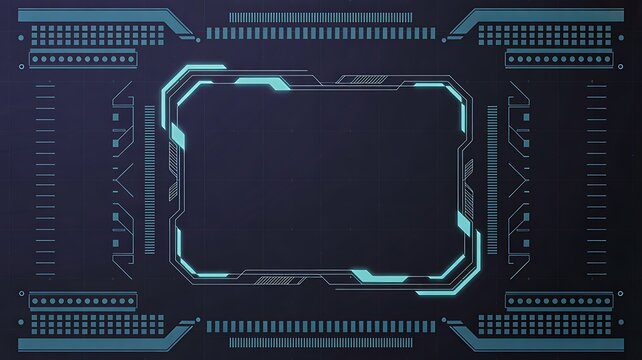 Futuristic digital interface frame with glowing blue technology border on dark background