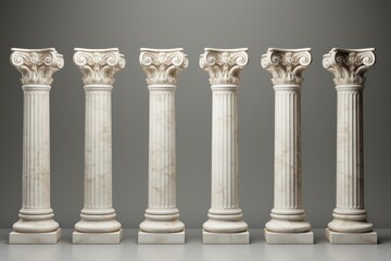 Obraz premium Six ancient greek columns featuring intricate capitals, representing strength, history, and classical architecture
