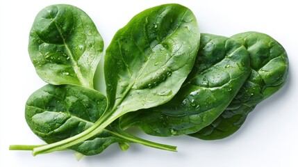 Fototapeta premium Vibrant green spinach leaves arranged simply on a white studio background