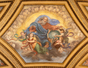 Fototapeta premium MONZA, ITALY - MARCH 19, 2026: The fresco fresco of God the Creator in the church Chiesa di Santa Maria Maddalena by Giuseppe Carsana (1822 – 1889).