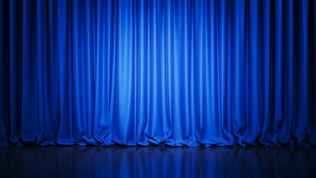 Stage and Blue curtain in theater. 3d rendering