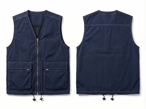 Navy Blue Multi-Pocket Utility Vest Front and Back View