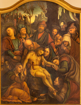 VERCELLI, ITALY - JANUARY 16, 2026: The painting of Deposition the church Chiesa di San Paolo probably by (circa 1580&ndash;1620)