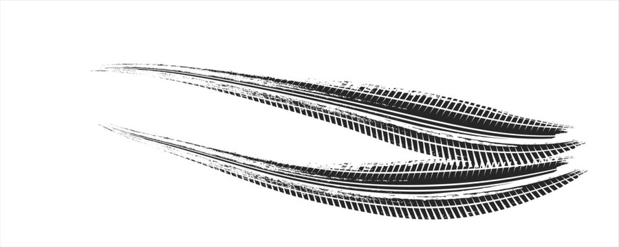 Tire tread marks, wheel textures, tire marks - car racing, motocross, drift, rally, off-road and others. Vector black isolated texture in grunge style with splashes.eps10