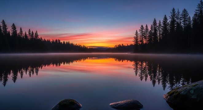 Lake sunset reflection scene