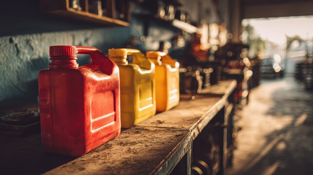 Spare fuel setup with portable containers in a home garage