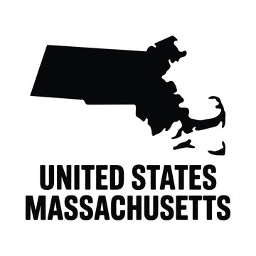 A black silhouette of the state of massachusetts is displayed with text identifying it