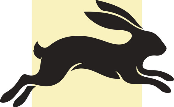Black silhouette of a running rabbit.