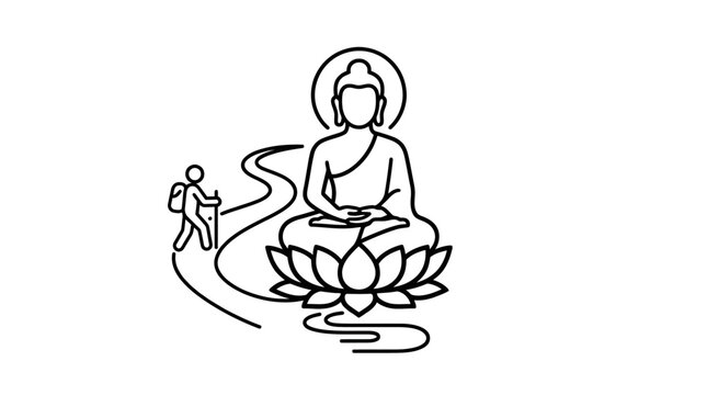 Path to Enlightenment Buddha and Hiker Line Art
