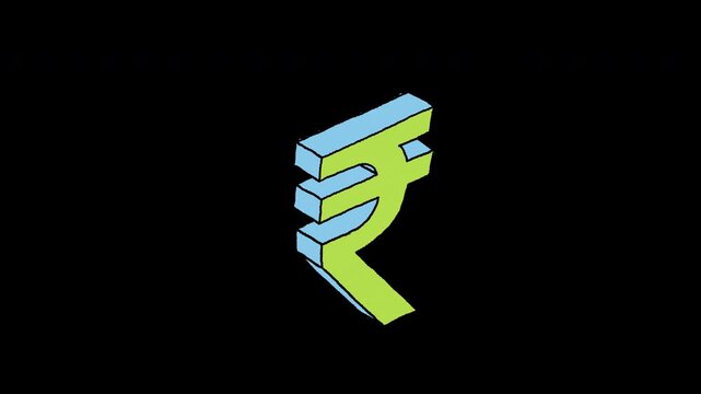 Indian Rupee Symbol in 3D isometric sketch style with motion lines 4k animated video, alpha transparent video