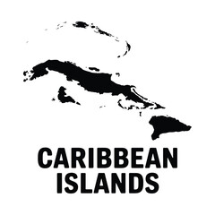 Fototapeta premium A striking black and white illustration depicts the shape of the caribbean islands alongside its name