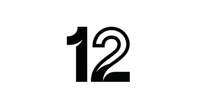 Bold black number twelve with artistic flair, on a white background