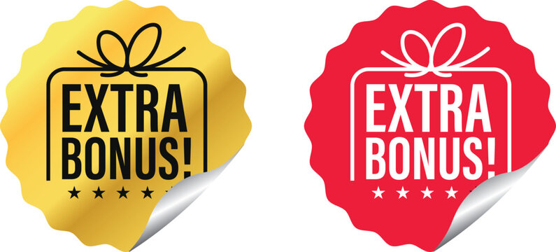 Extra bonus vector. Luxury gold and red label. Gift icon, logo, sign, seal, symbol, and sticker. Vector illustration.