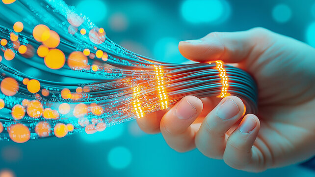 Fiber optic cable network data stream hand technology connection speed security