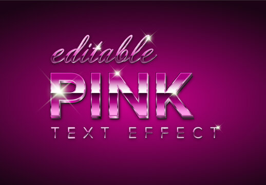 Editable Pink Metallic 3D Text Effect with Glossy Chrome Surface