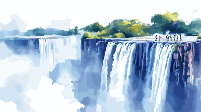 Victoria Falls Devils Pool. Victoria Falls Devils Pool hand drawn watercolor illustration on white background