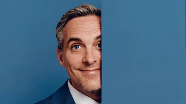 Confident mature businessman portrait split composition capturing dual personality concept professionalism and charisma in modern studio setting with clean background