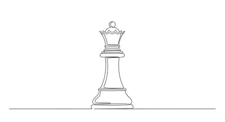 Fototapeta premium Single Line Drawing of a Chess Queen Piece on White Background