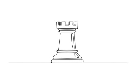 Single line drawing of a chess rook piece on a white background, minimalist art © Azizi