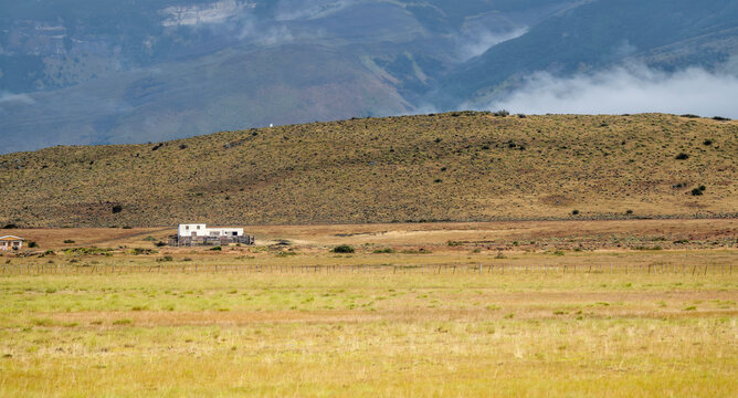 simple building and sheepfold fence at estancia near Cerro Castillo village, Ultima Esperanza, Magallanes, Chile
