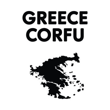 A graphic design featuring the words greece corfu above a silhouette of the island