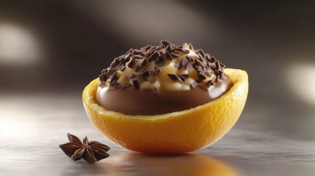 Chocolate Custard Dessert in Orange Half