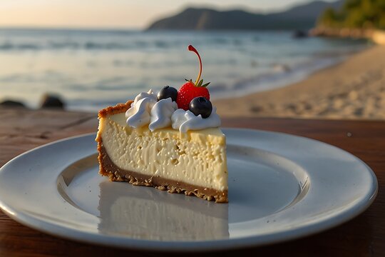 Gourmet Cheesecake with Whipped Cream in Zihuatanejo, Guerrero, Mexico