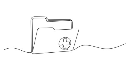 Obraz premium Minimalist line art of medical folder with cross symbol. No editable stroke