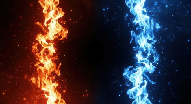 Abstract background with vertical columns of orange and blue fire flames