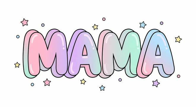 Pastel 3D bubble letters mama typography for Mother's Day social media