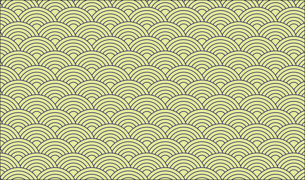Seamless Japanese Seigaiha Wave Pattern, Light Green Geometric Ocean Waves Background, Traditional Asian Scallop Scale Texture Vector 