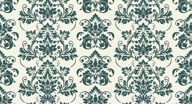Elegant repeating damask motif design inspired by antique European wallpaper patterns