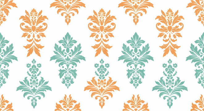 Royal color decorative textile pattern with elegant damask florals and seamless vintage wallpaper composition
