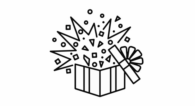 Exploding gift box with confetti and ribbon