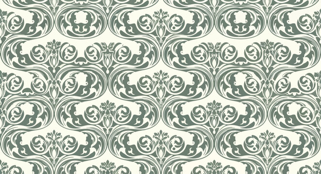Decorative seamless damask background with white ornamental florals and deep navy elegant textile texture
