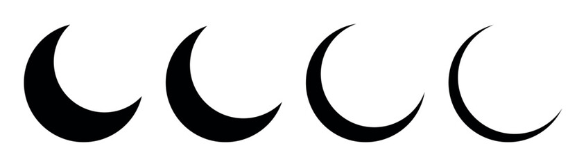 crescent moon phases set black silhouette lunar cycle icons minimal design night sky astronomy symbol collection isolated shapes waxing waning moon vector illustration celestial elements pack © SpainArts