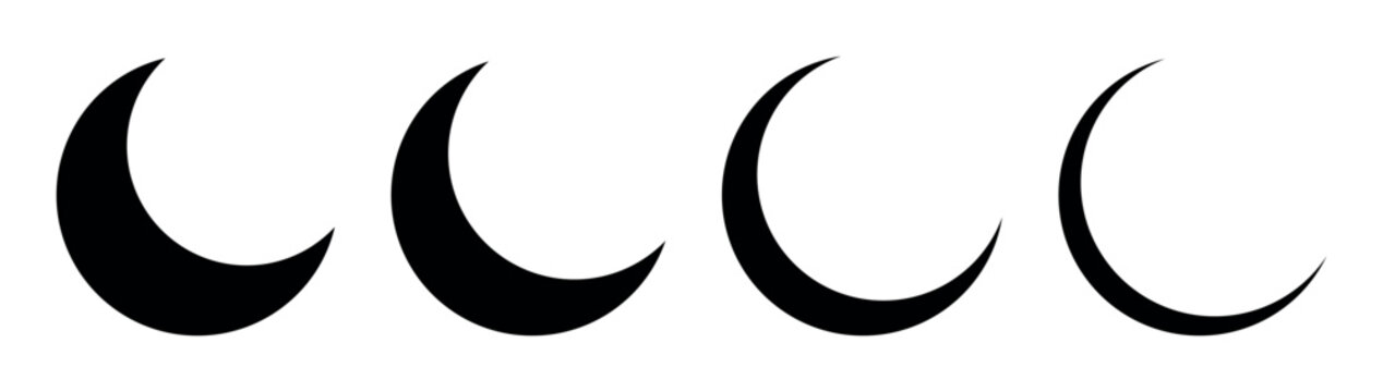 crescent moon phases set black silhouette lunar cycle icons minimal design night sky astronomy symbol collection isolated shapes waxing waning moon vector illustration celestial elements pack