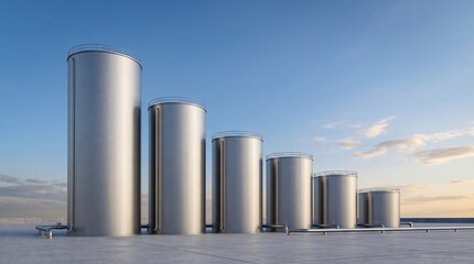 Obraz premium storage tanks forming downward bar graph value decline concept