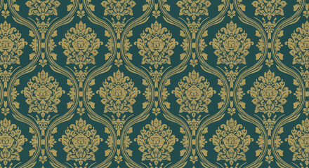 Fototapeta premium Ornate floral damask design with elegant symmetrical compositions