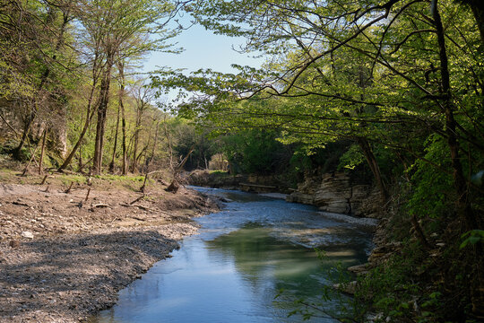 The Khosta River streaming in canyon.