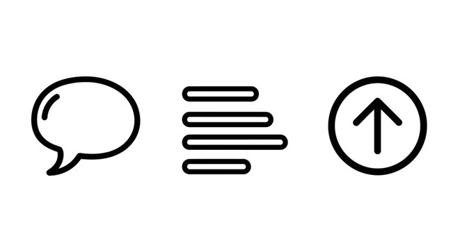 Communication icons: speech bubble text alignment upload arrow with social media communication alignment dialogue document interface illustration connection information feedback discussion