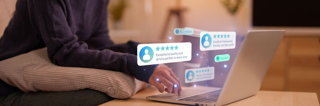 Customer gives positive five star feedback on laptop for excellent service evaluation to improve business satisfaction customer review experience survey